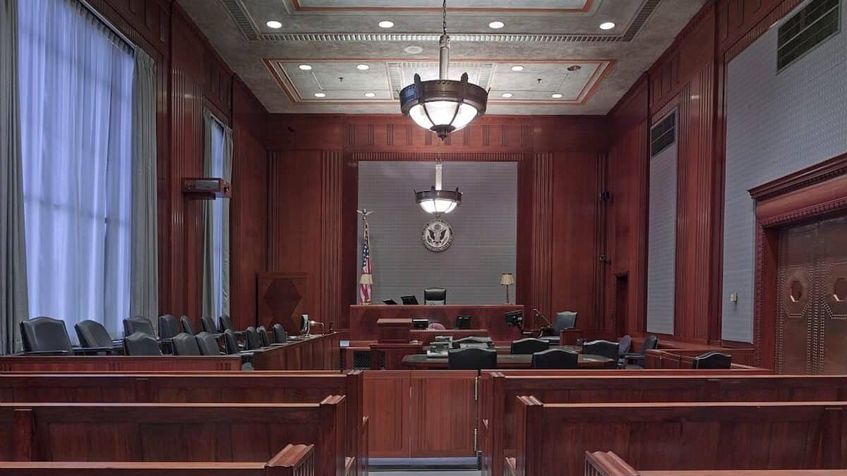 a courtroom of someone who is going to sue for credit collections