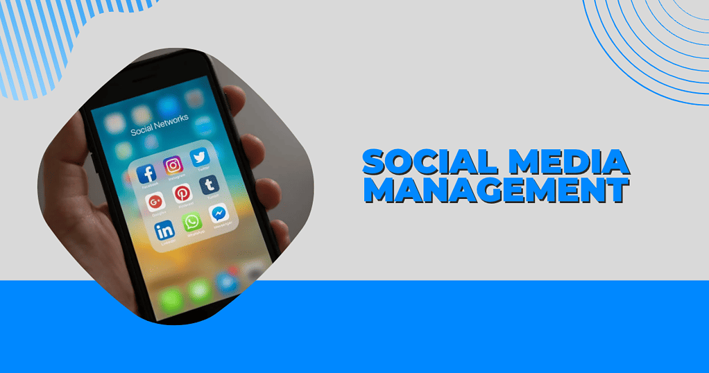 person holding phone with title: social media management