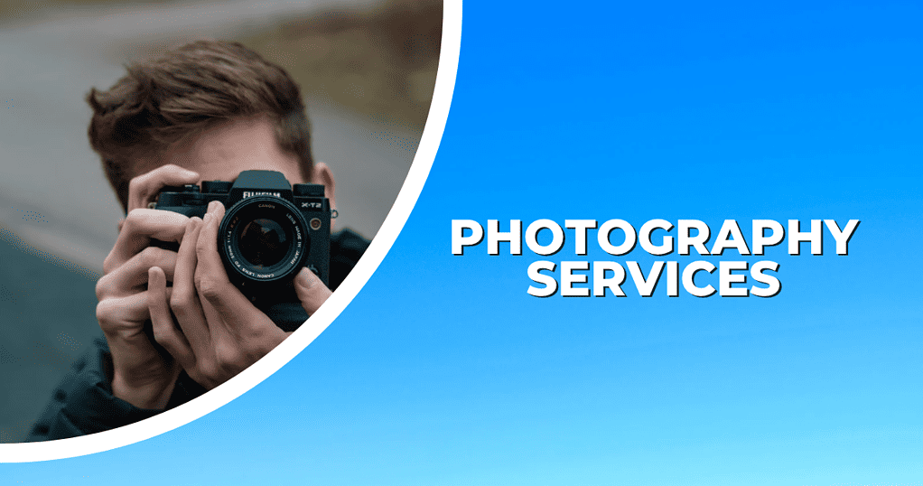 man holding up a camera with title: photography services