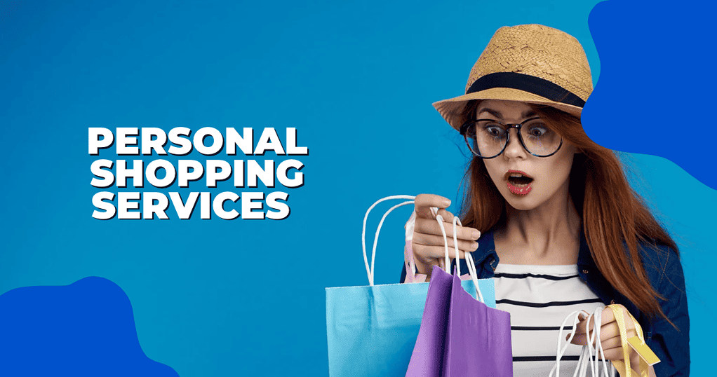 woman holding shopping bags with a surprised expression, with title: personal shopping services