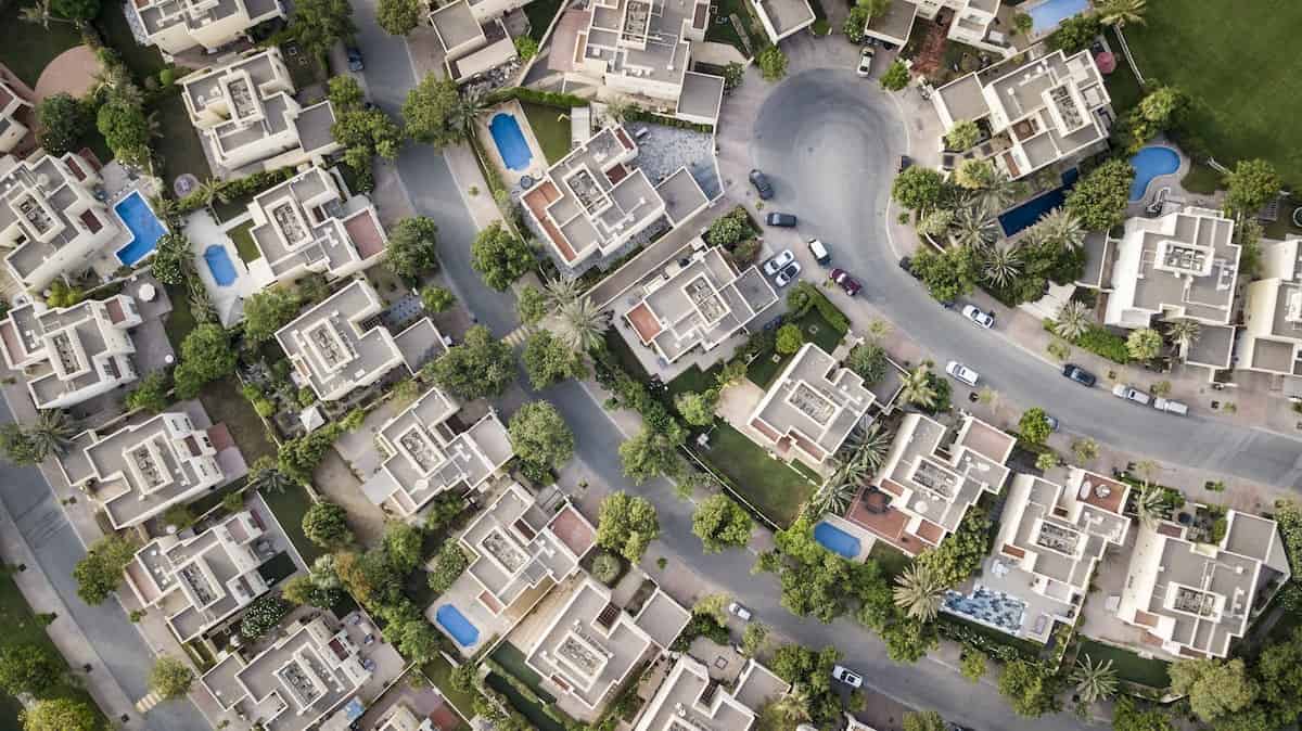Aerial View of houses in a neighborhood
