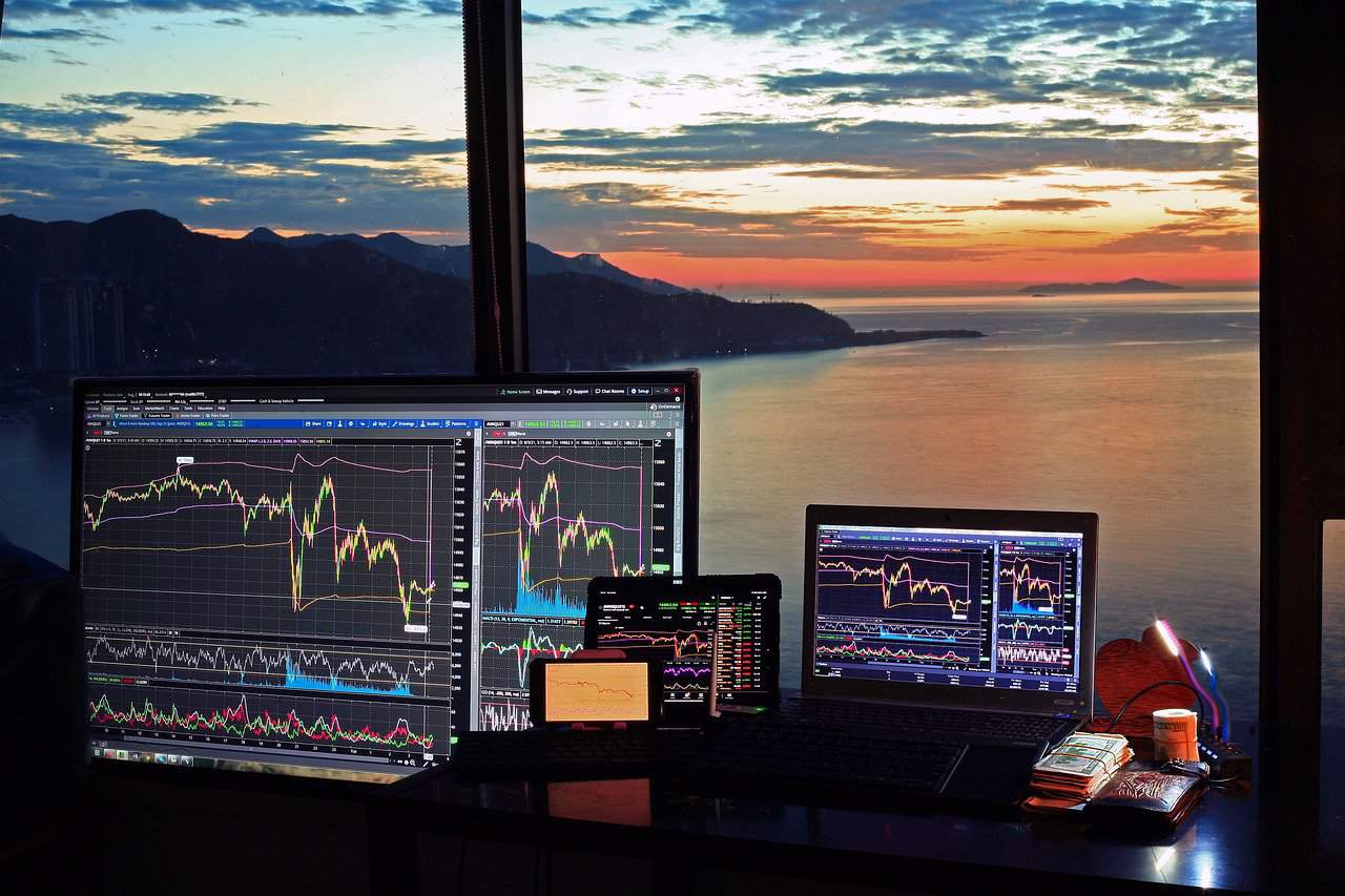 multiple screens and devices displaying stock option charts